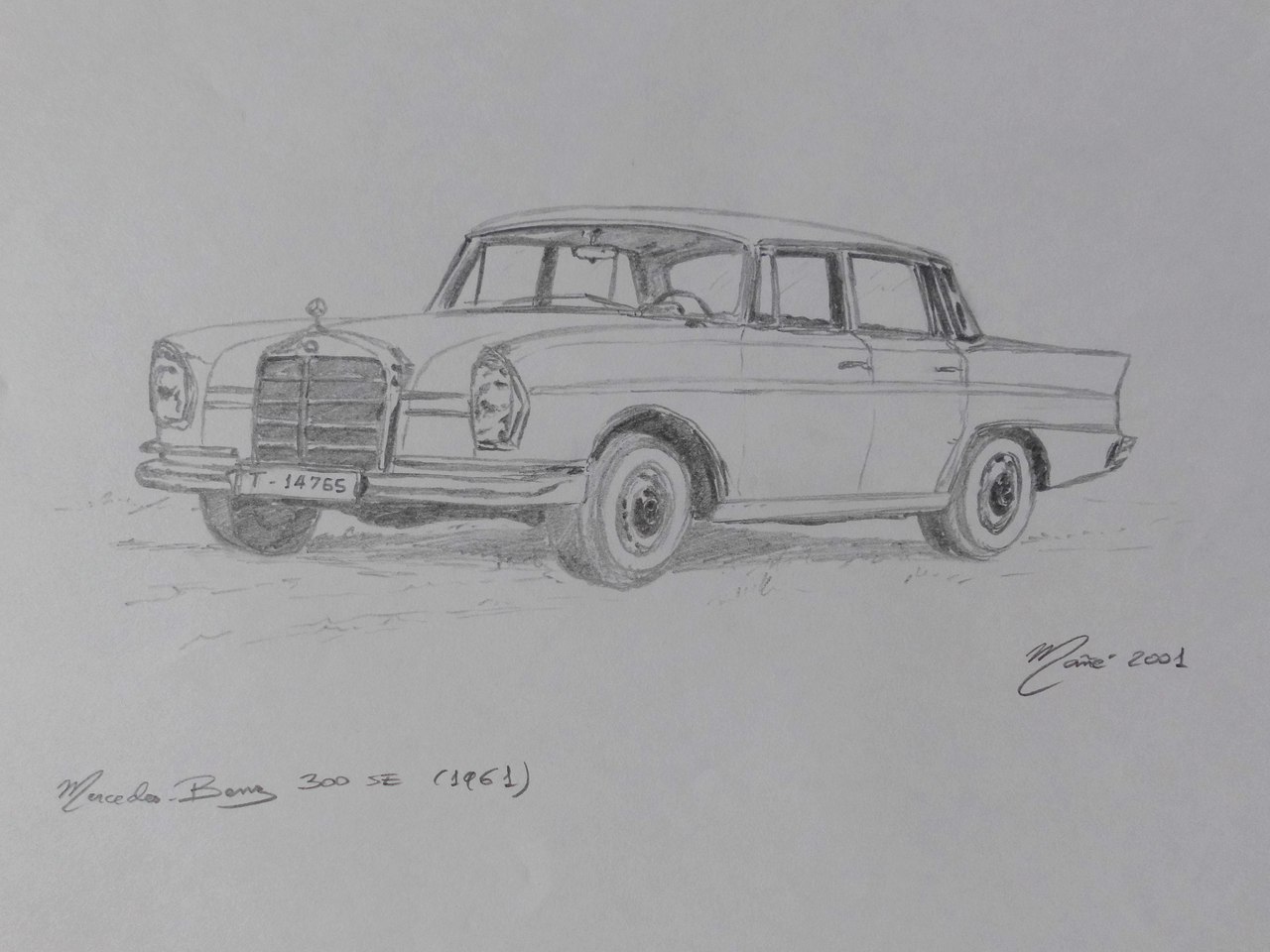 Mercedes-Benz 300 SE (1961): рисунок карандашом Жоана Манье * ВСЕ ПИРЕНЕИ