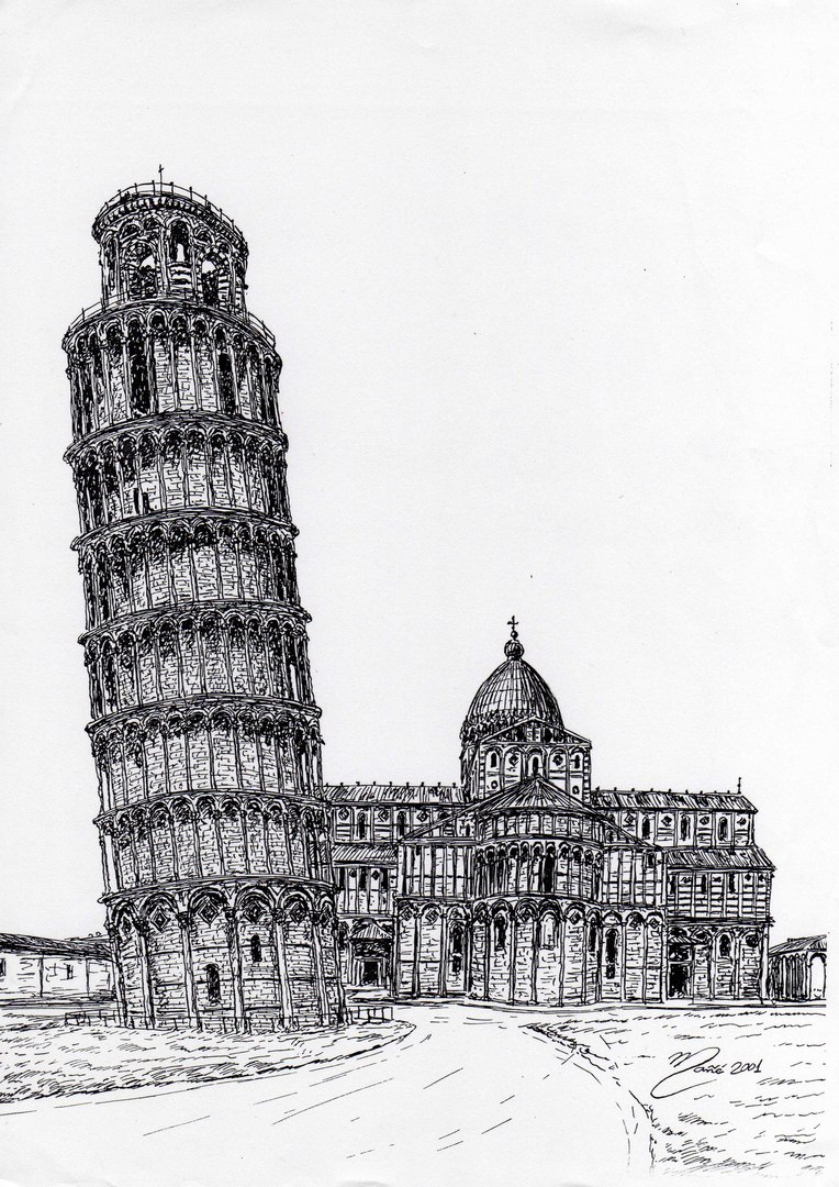 Пизанская башня фото рисунок карандашом