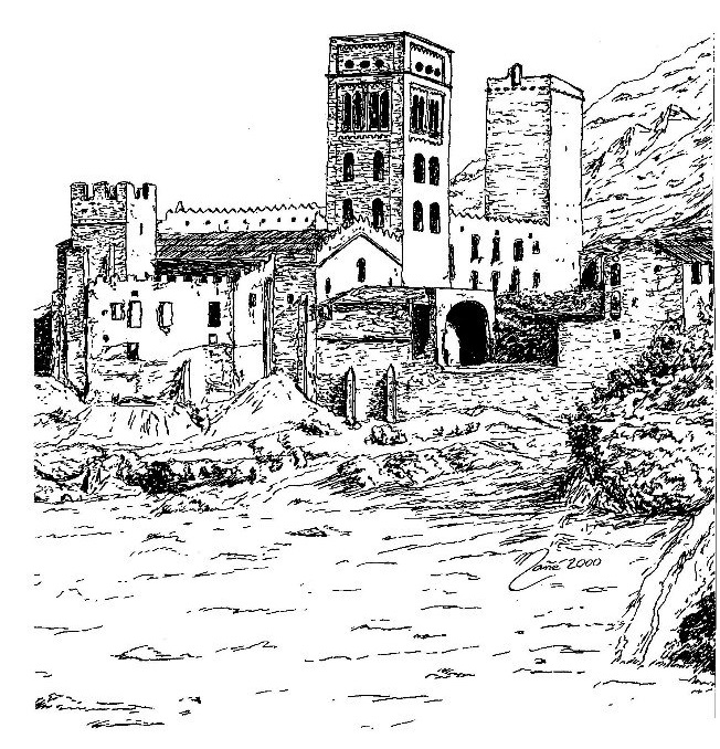 Arquitectura Del Mon Sant Pere De Rodes Girona Catalunya Dibuix A Tinta I Llapis Tots Els Pirineus Franca Espanya Andorra