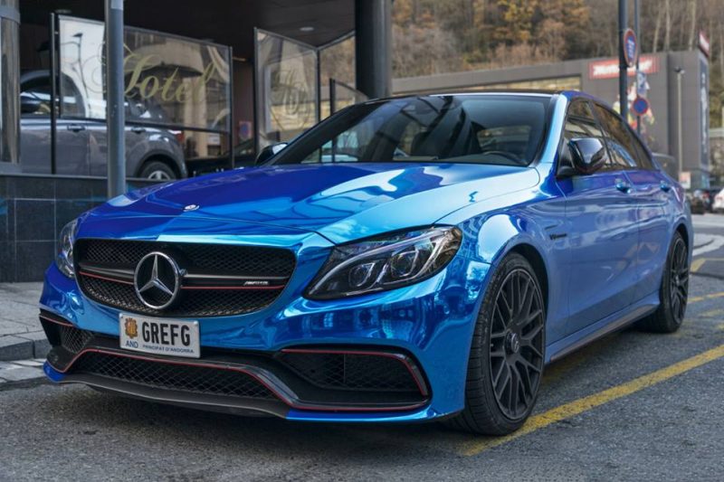 Mercedes Benz C63S AMG blue color All PYRENEES 183 France Spain Andorra