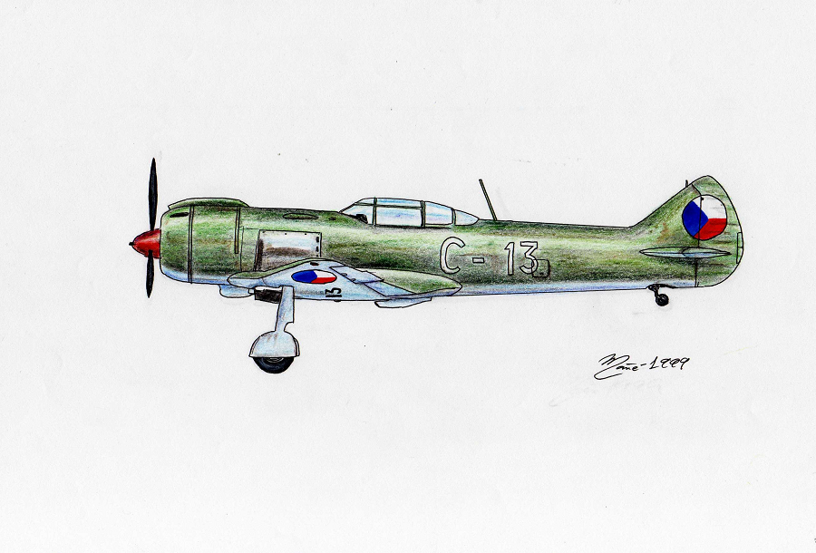 ВВС Чехословакии Ла-5. Рисунок тушью и карандашом Жоана Манье