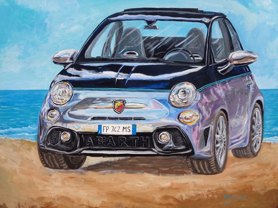 Fiat 500 Abarth 695 Rivale Acrylic Paint By Joan Mane All Pyrenees France Spain Andorra