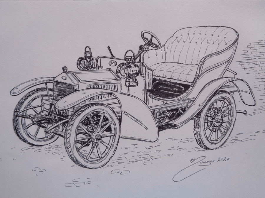 Rolls-Royce 10 hp de 1904. Dessin au marqueur par Joan Mañé