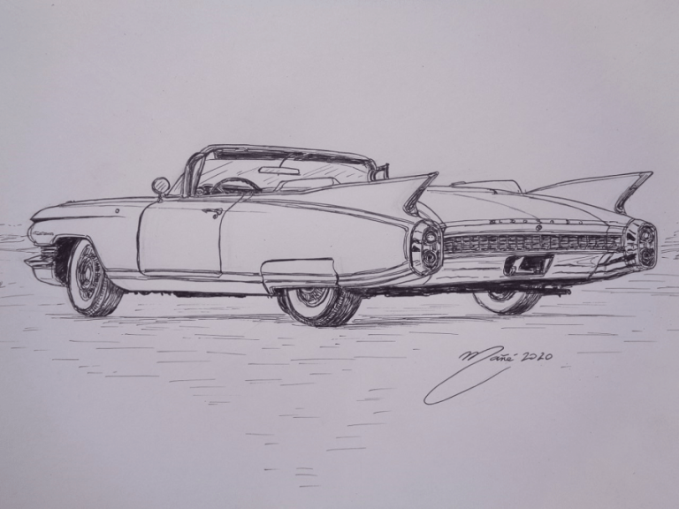 1960 Cadillac Eldorado Biarritz Convertible. Marker pen drawing by Joan