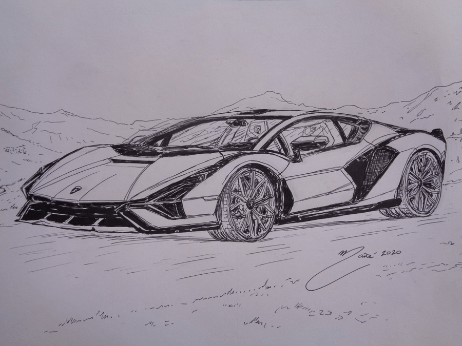 Lamborghini Sián FKP 37 de 2019. Dessin au marqueur par Joan Mañé