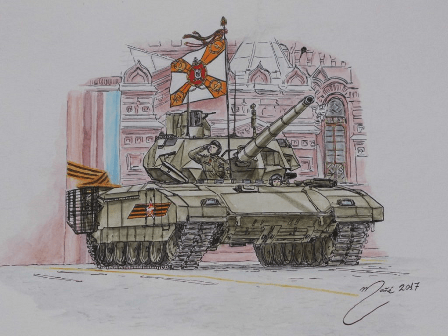 Armata (universal combat platform T-14, product 148), Russia. Power: 1500 HP. Watercolor by Joan Mañé