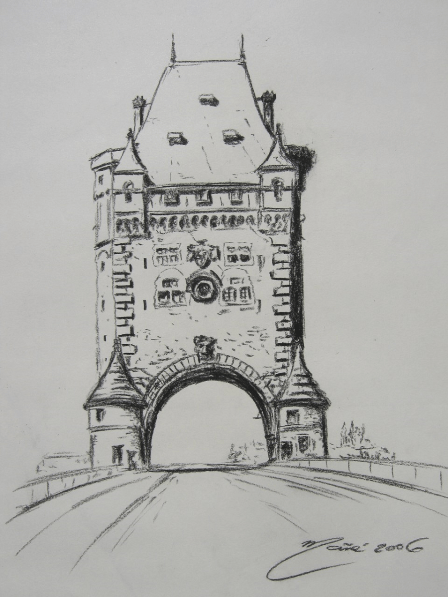 Pont des Nibelungen Bridge. Dessin au crayon par Joan Mañé