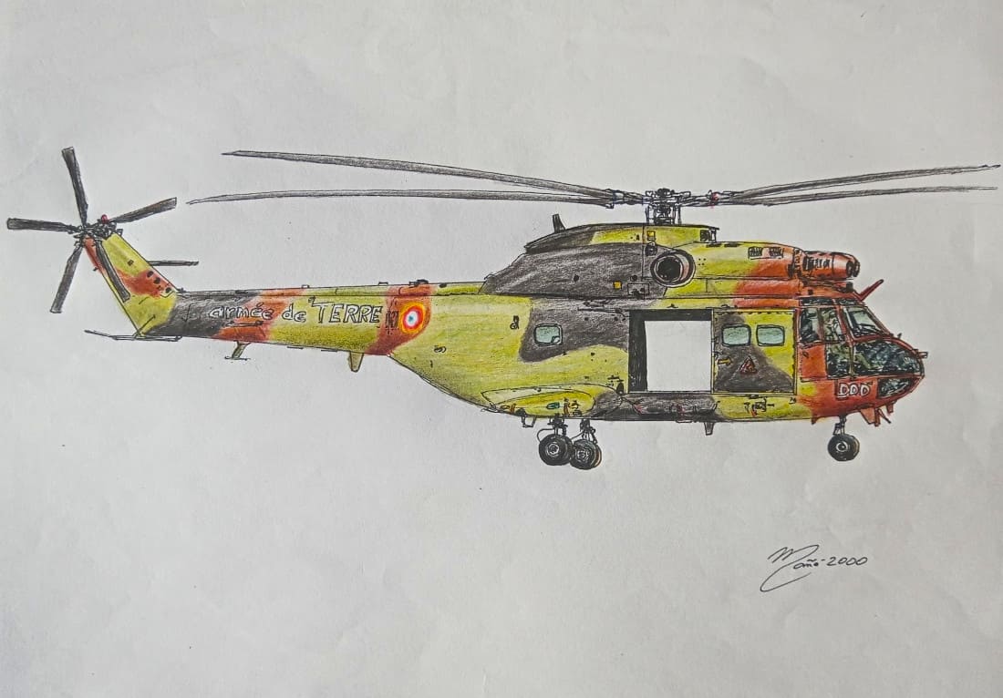 Drawing Aérospatiale SA 330 Puma - All PYRENEES